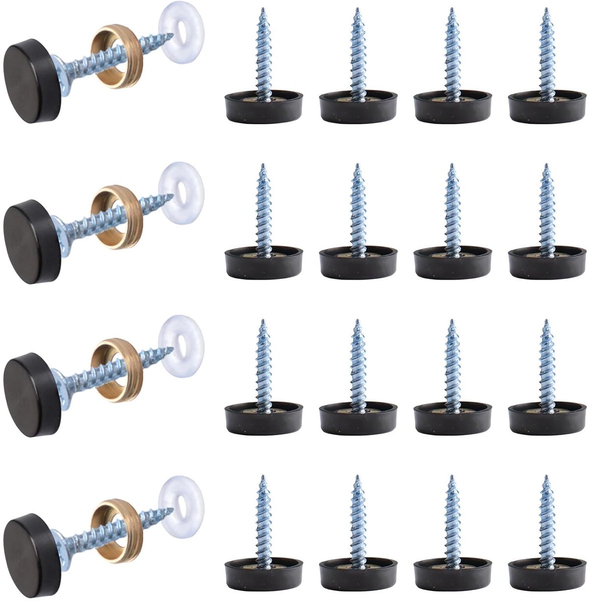 Sets zwart 16 mm 304 roestvrij staal dikker spiegel nagels met decoratieve caps covers
