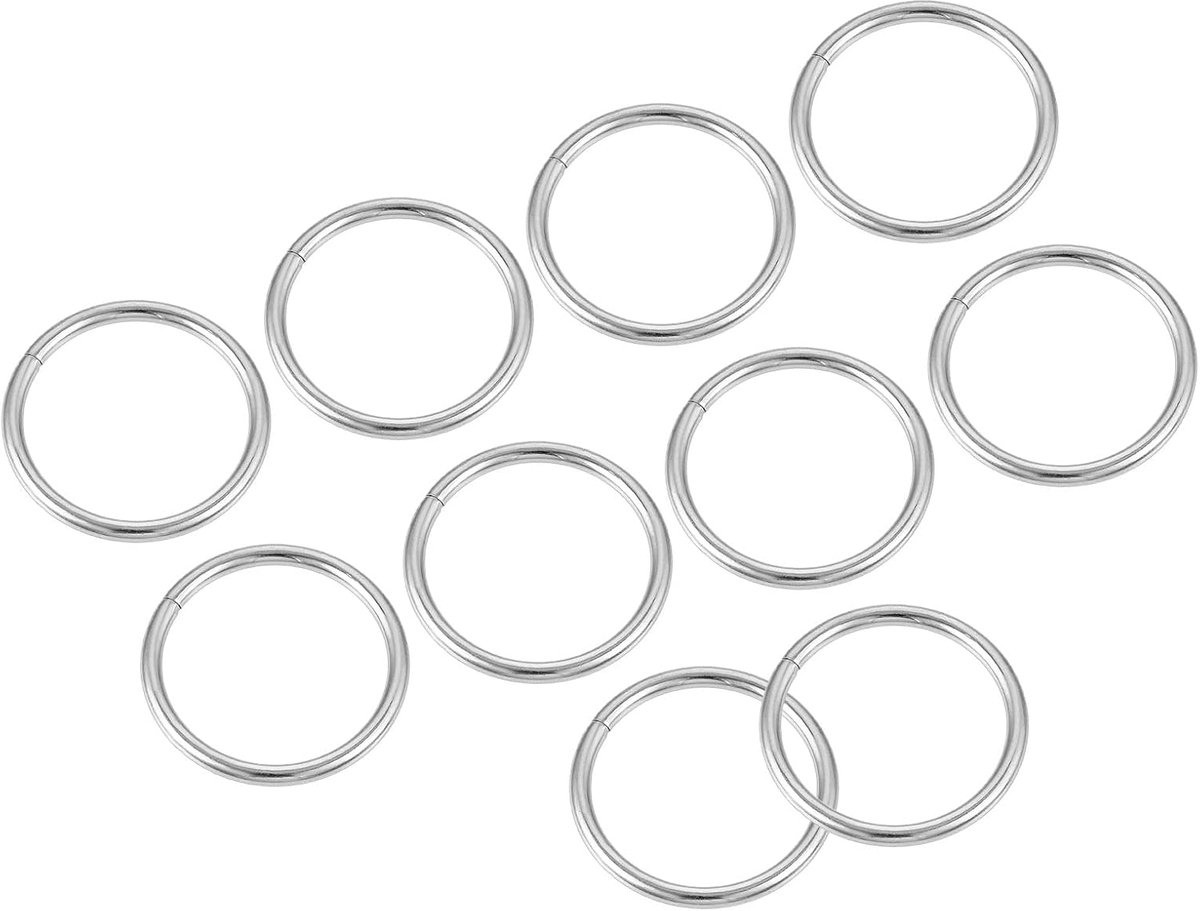 Metalen ringen (20 x 2 mm), 10 stuks, ronde ringen, niet gelast, voor handtassen, handtassen, riemen, zilvertint