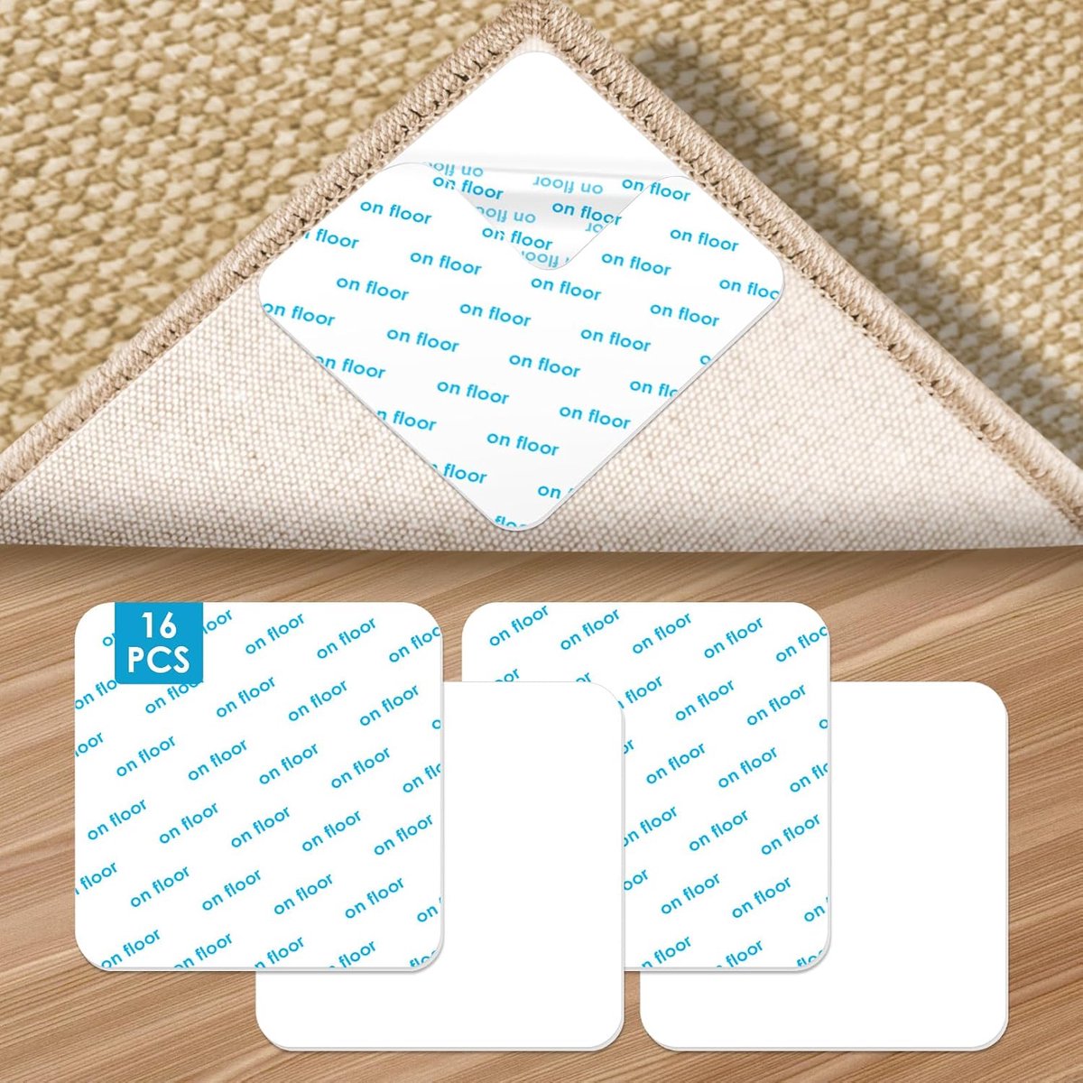 16 stuks antislipmatten, 10 x 10 cm, antislip, herbruikbaar, zelfklevend, wasbaar, antislip, rechthoekige tapijten, herbruikbaar, wit (16)