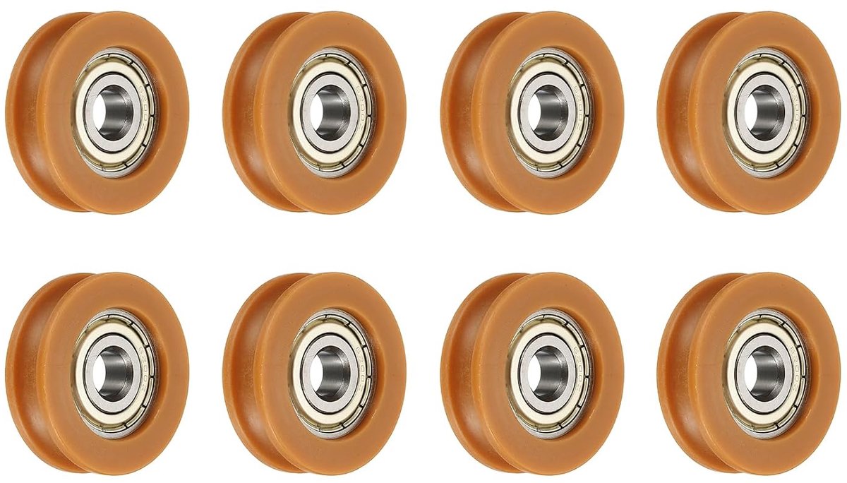 8 stuks geleidingslagers van nylon met U-groef 10 x 43,5 x 13 mm, U-wielen met lagers, rolwielen, (lichtbruin)