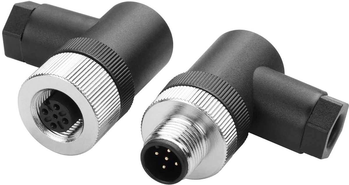 M12 4-polige / 5-polige stekker en bus luchtvaartconnector, 2-pack, IP67 waterdicht 12 mm industriële ronde connector (rechthoekig (stekker en bus), 5-polig)