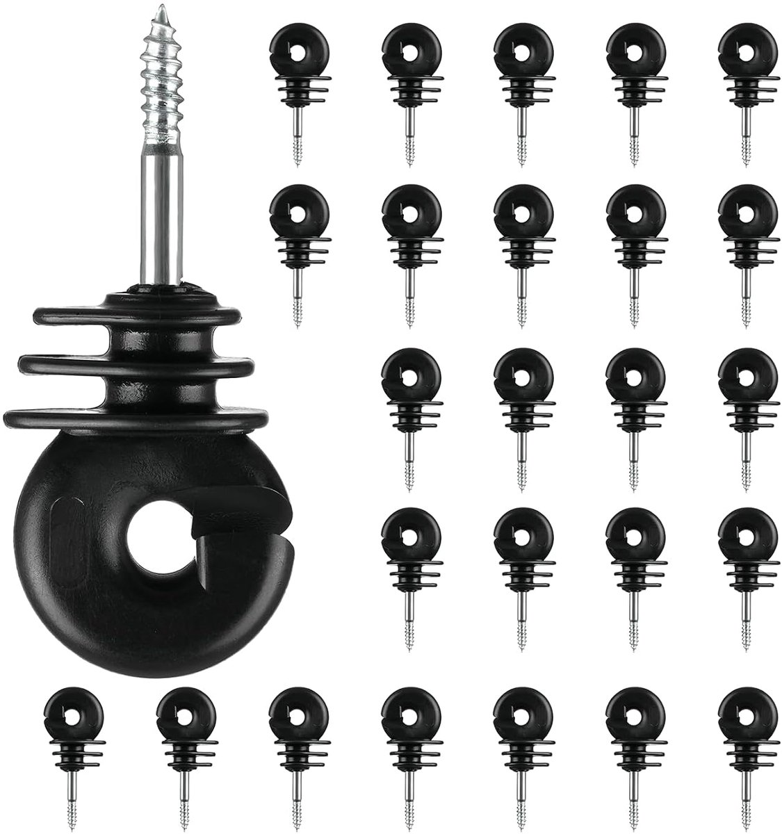 25 Stuks Ringisolatoren met Schroefdraad, Weideafrastering Isolatoren voor Houten Palen, Geschikt voor Draad, Koord en Elektrische Omheining, 90 mm