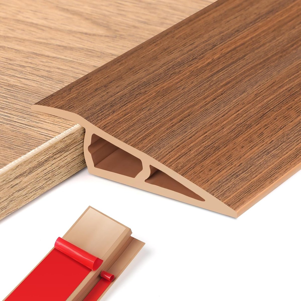 zelfklevend, overgangsprofiel, hoogtecompensatie, overgangsprofiel voor parketvloeren, laminaatdrempels (bruine houtnerf, 5~10mm(H),2m(L))