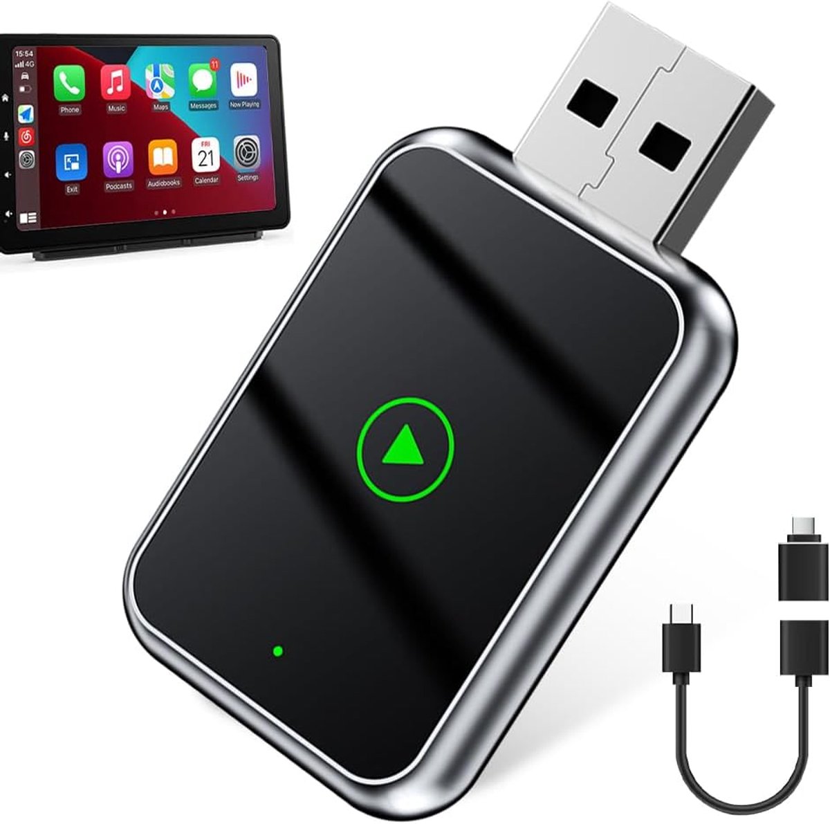 & Android Draadloze Adapter, 2-in-1 Draadloze CarPlay Adapter Met Type-C, Mini Draadloze Android Auto Adapter Voor iOS 10 Android 11, Champagne Goud