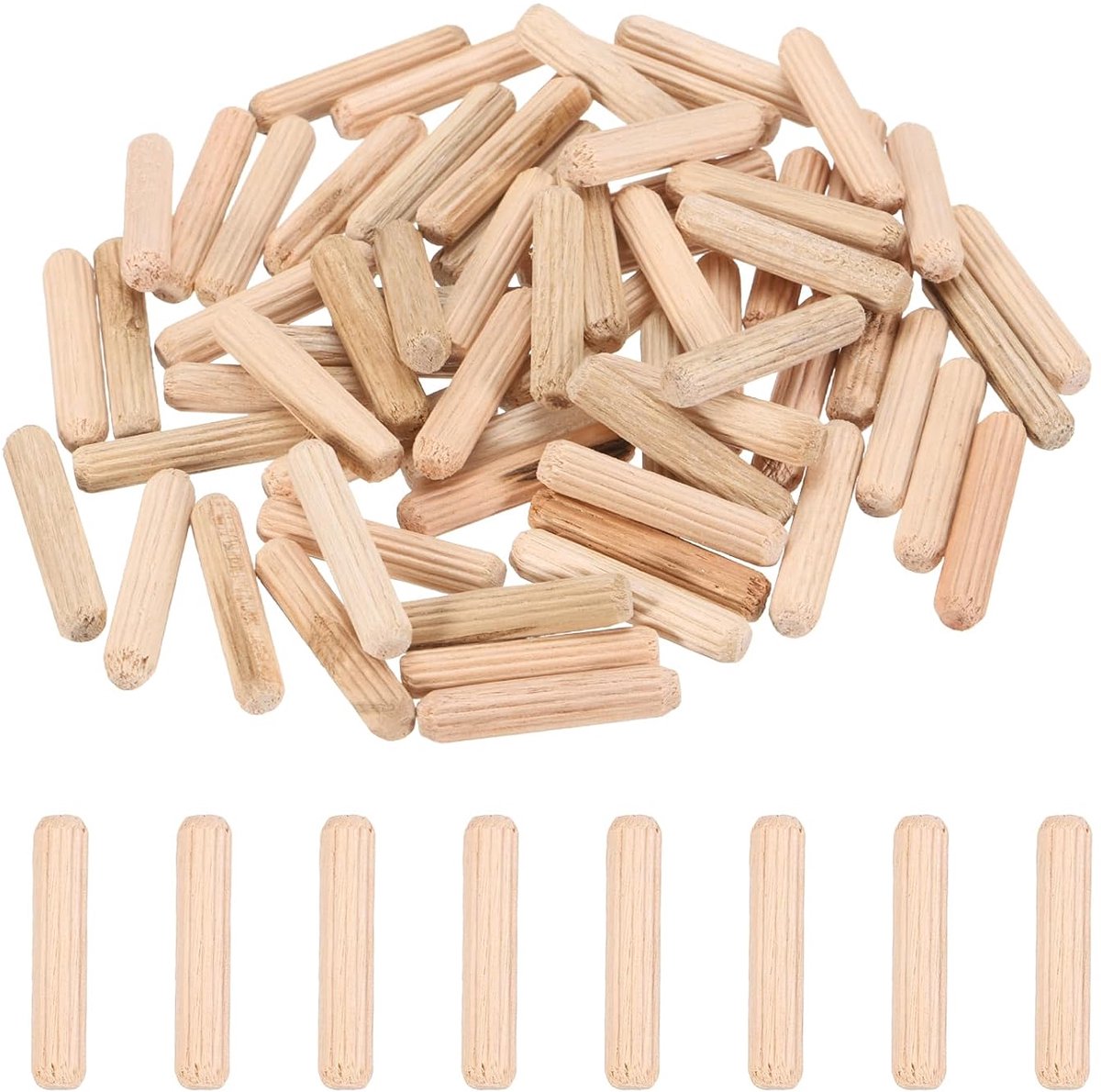 68 stuks houten stiften met een diameter van 3,9 cm (1/5 inch), 3,8 cm, hardhouten staven, geribbeld, voor meubels, deuren, houtbewerking en doe-het-zelfprojecten