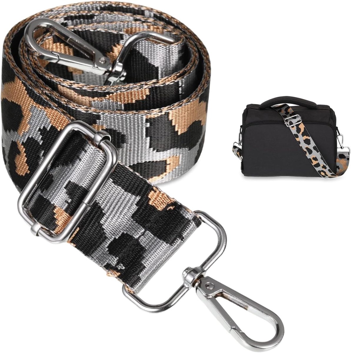 Tasriemen voor dames, verstelbare schouderriem, 3,8 cm breed, schoudertasriemen met zilveren clips voor lange riemen, tasriemen voor handtassen, canvas schoudertassen, diepgrijs
