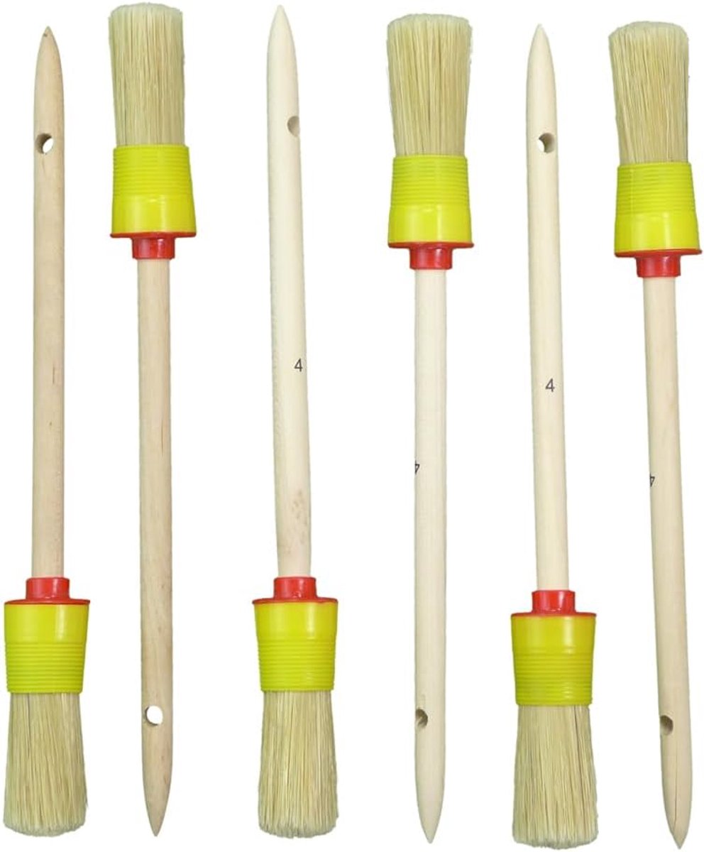 Verfborstel set 6 stuks Ø 25 mm - ronde borstel - lichte haren - ideaal voor lijsten en latten - ShopVlot