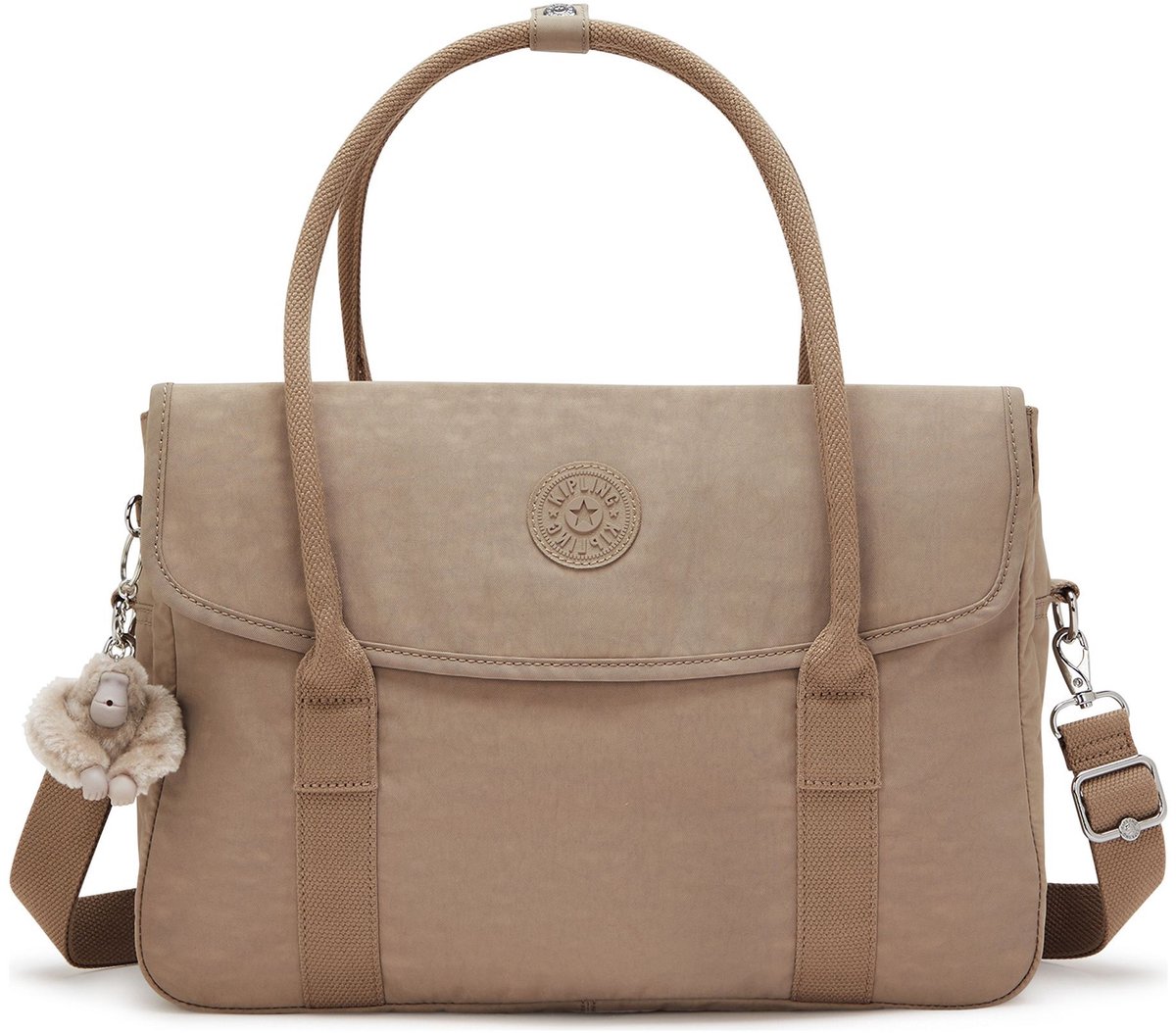 kipling schoudertas laptoptas met laptopvak Superworker Working Bag Tan Beige Taupe