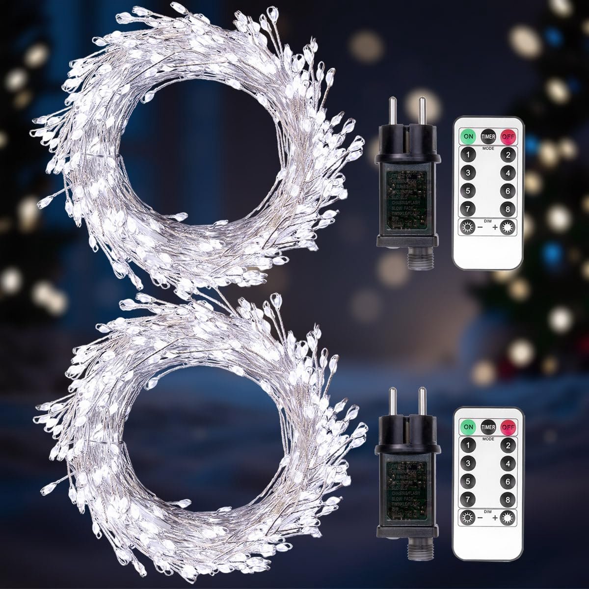Lichtslinger set van 2 - 6 m/200 LEDs - Zilveren draden - Met afstandsbediening en timer - Voor binnen en buiten - ShopVlot