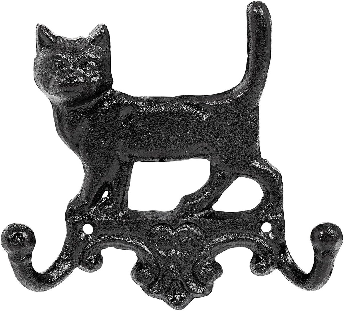 Wandhaken met kattenontwerp - gietijzeren vintage stijl - stevige dubbele haken - leuk voor sleutels of handdoeken - ShopVlot