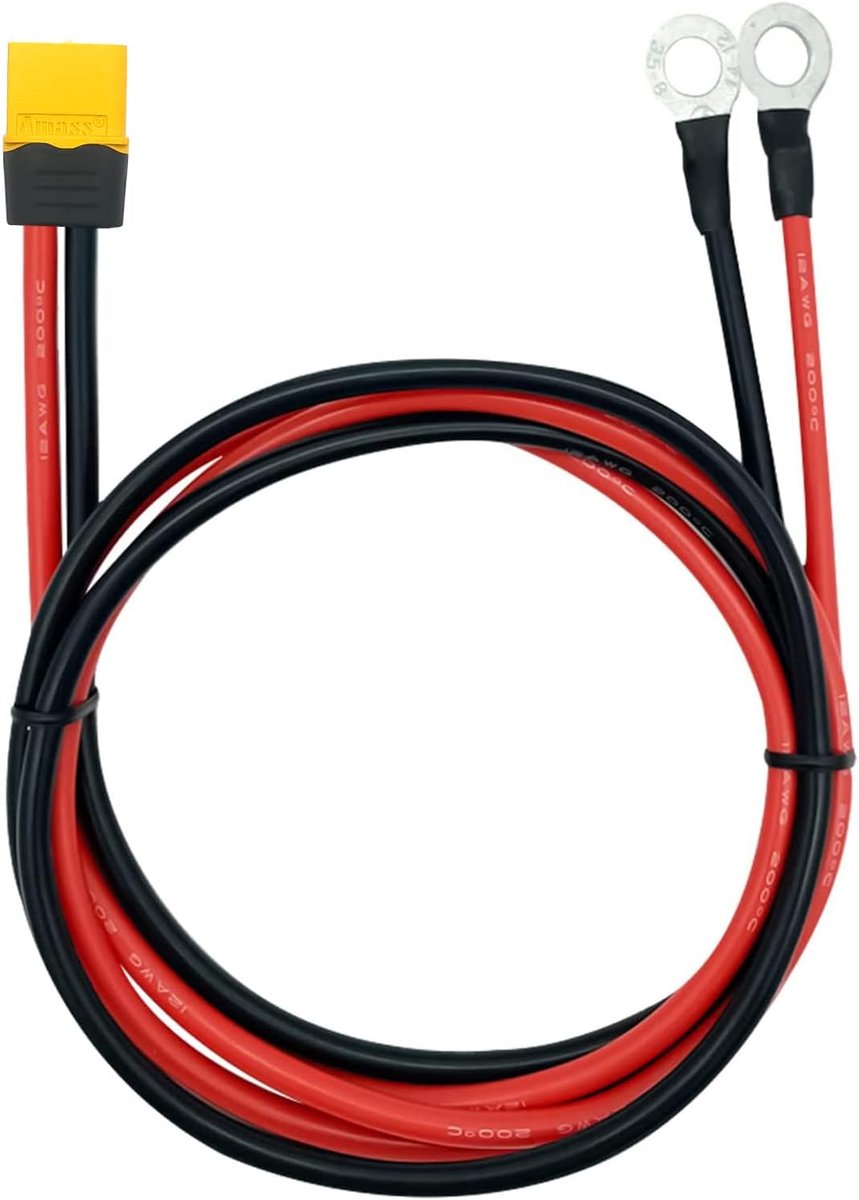 XT60 naar O-ring aansluitkabel - 1 meter 12 AWG siliconen draad - flexibele en hittebestendige kabel - ShopVlot