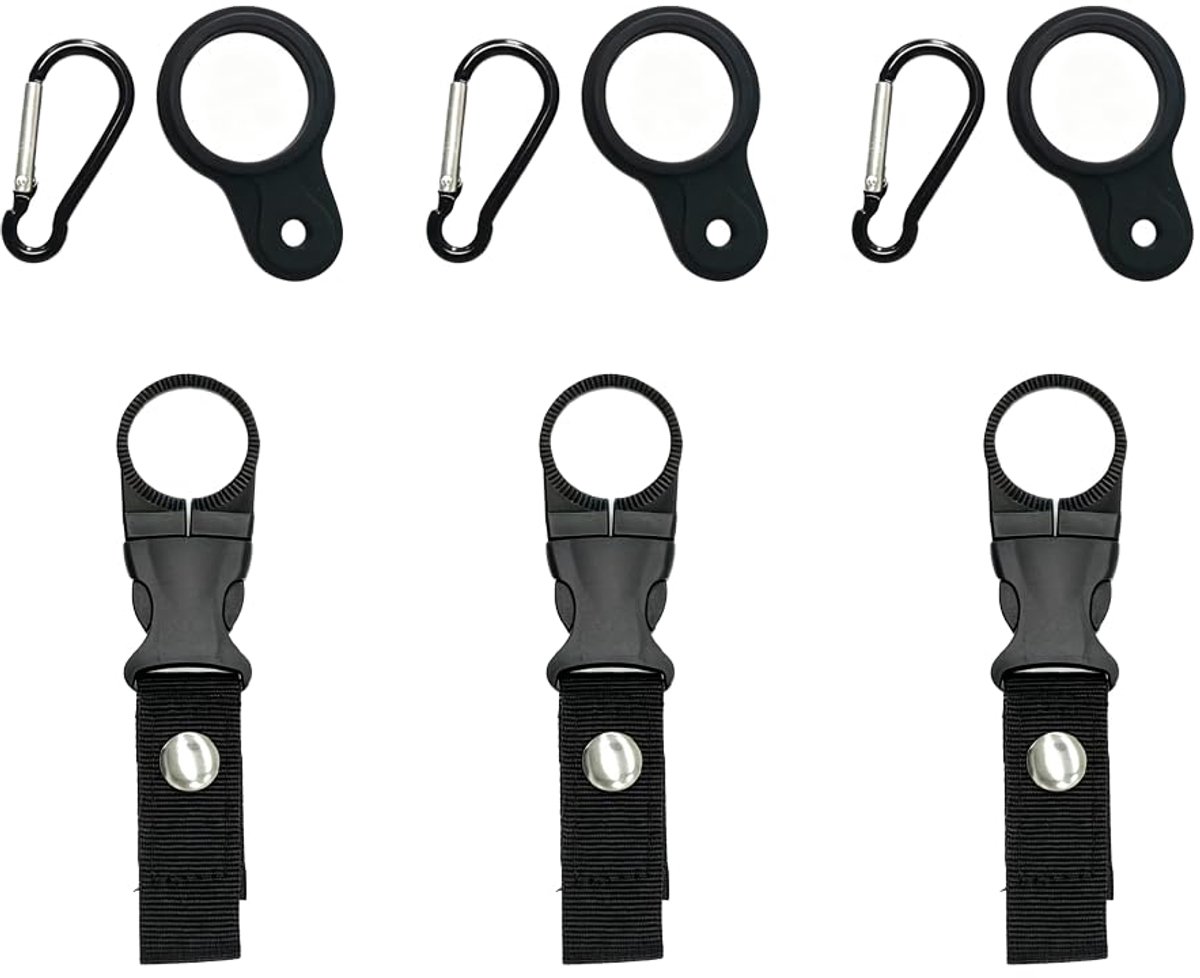 flessenhouders 6 stuks - zwart nylon - met karabijnhaak - ideaal voor outdoor - ShopVlot