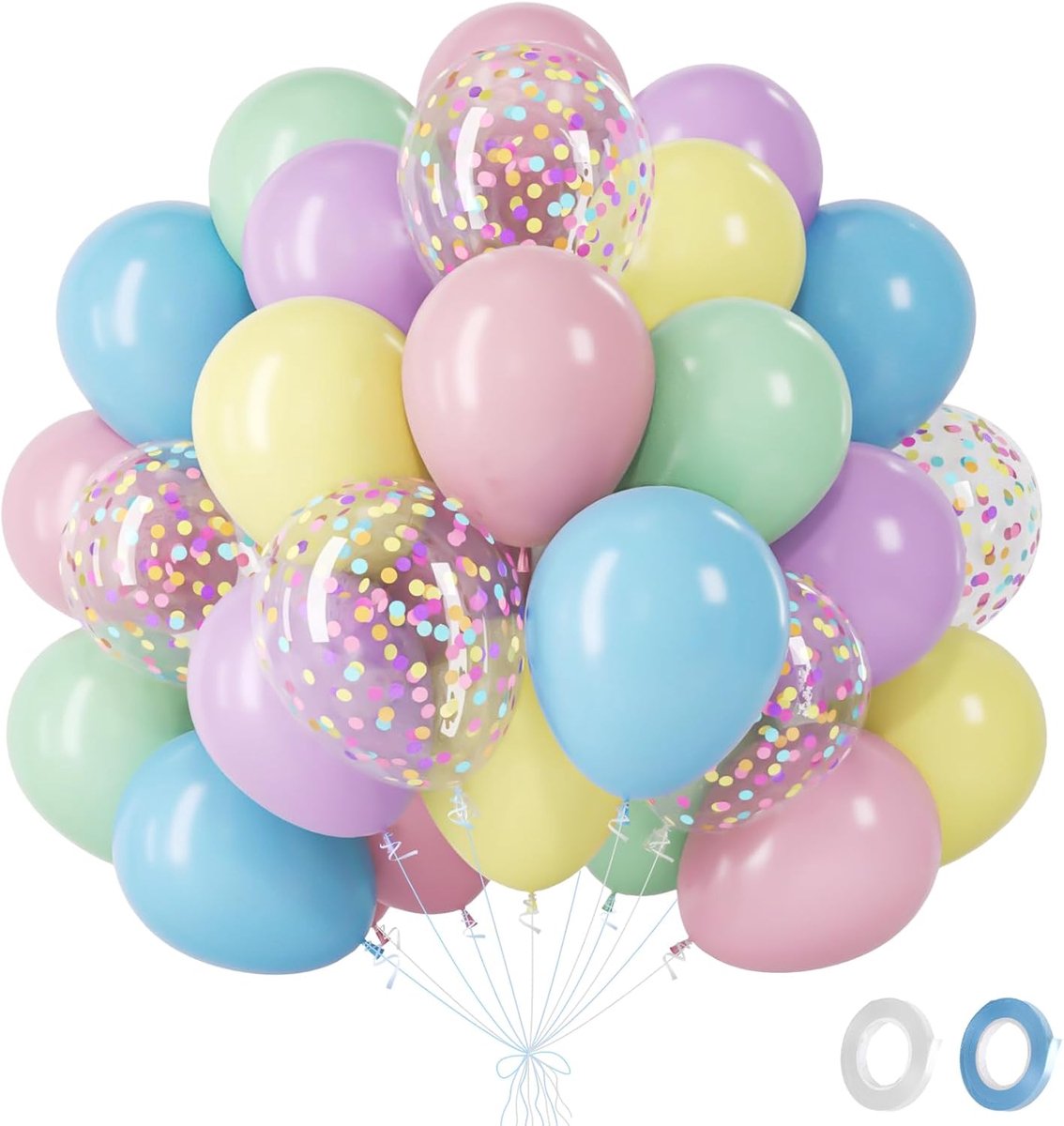 Papieren ballonnen 62 stuks - macaroni vorm - kleurrijk - perfect voor feestjes - ShopVlot