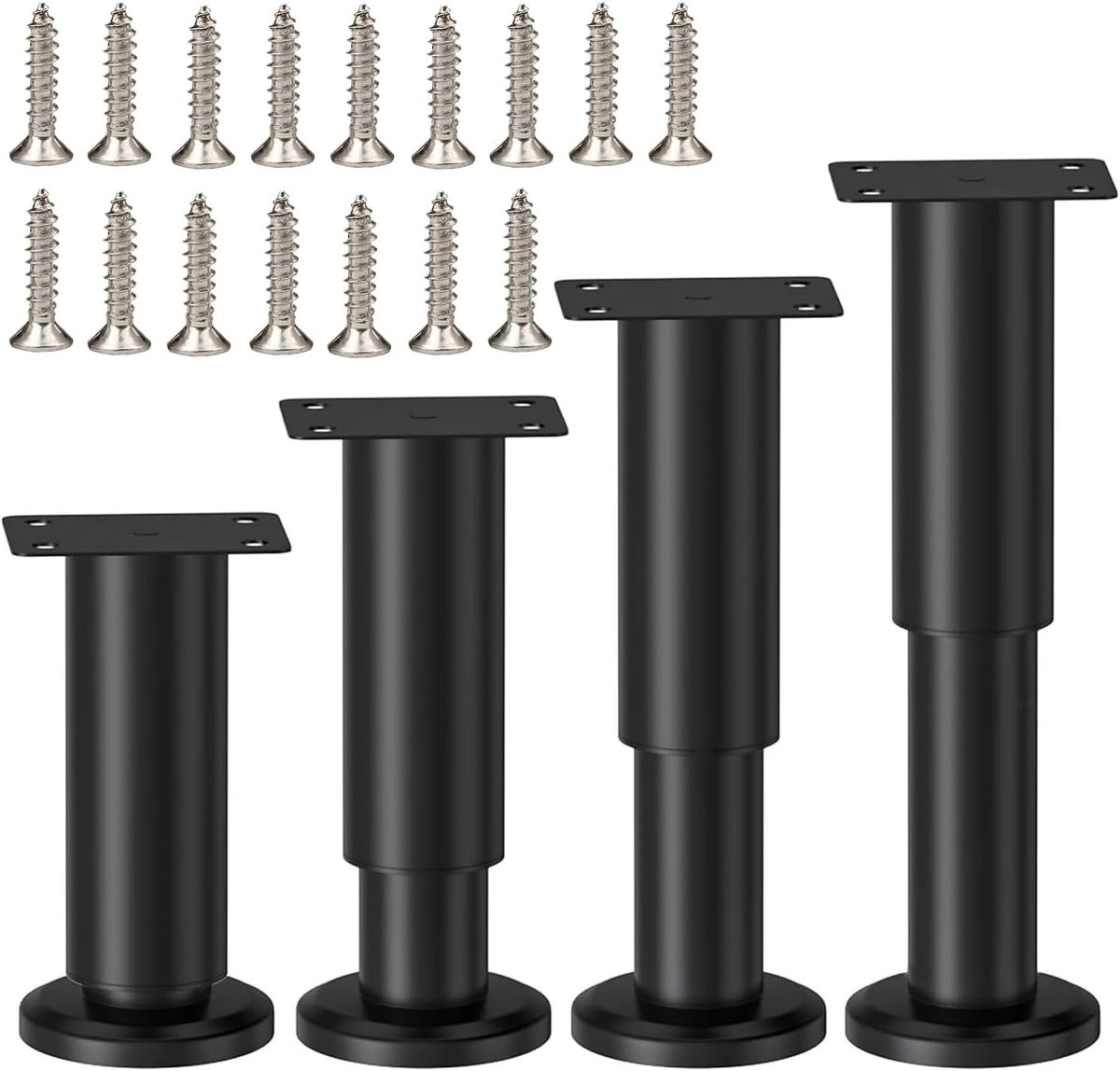 Verstelbare meubelpoten 12-18,5 cm - metaal zwart - hoogte verstelbaar - ideaal voor oneven vloeren - ShopVlot