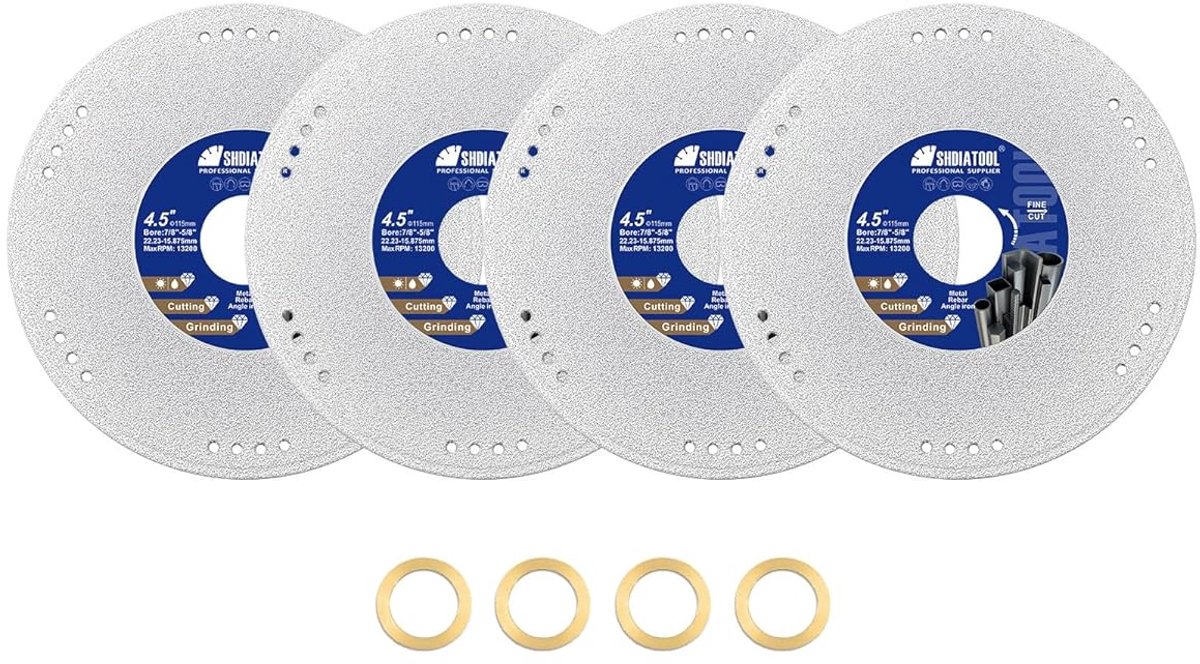 Diamantdoorslijpschijf 115 mm - 4 stuks - voor metaal en beton - ideaal voor snijden en slijpen - ShopVlot