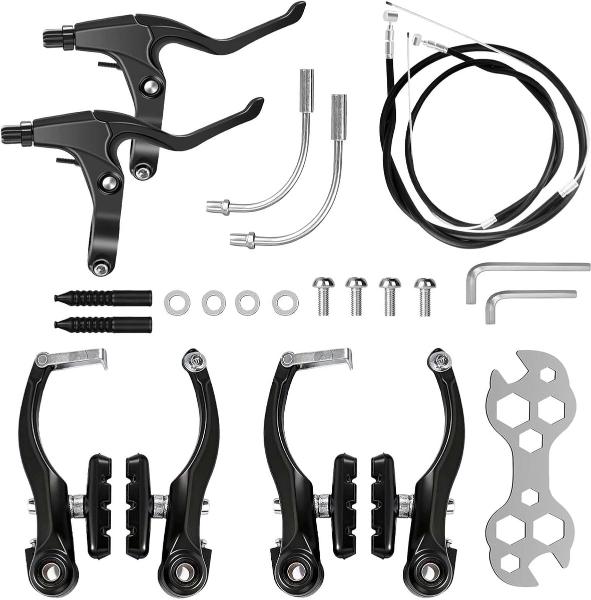 Fietsremset V-brake compleet - zwart - universeel - alles-in-één set voor mountainbikes en racefietsen - ShopVlot