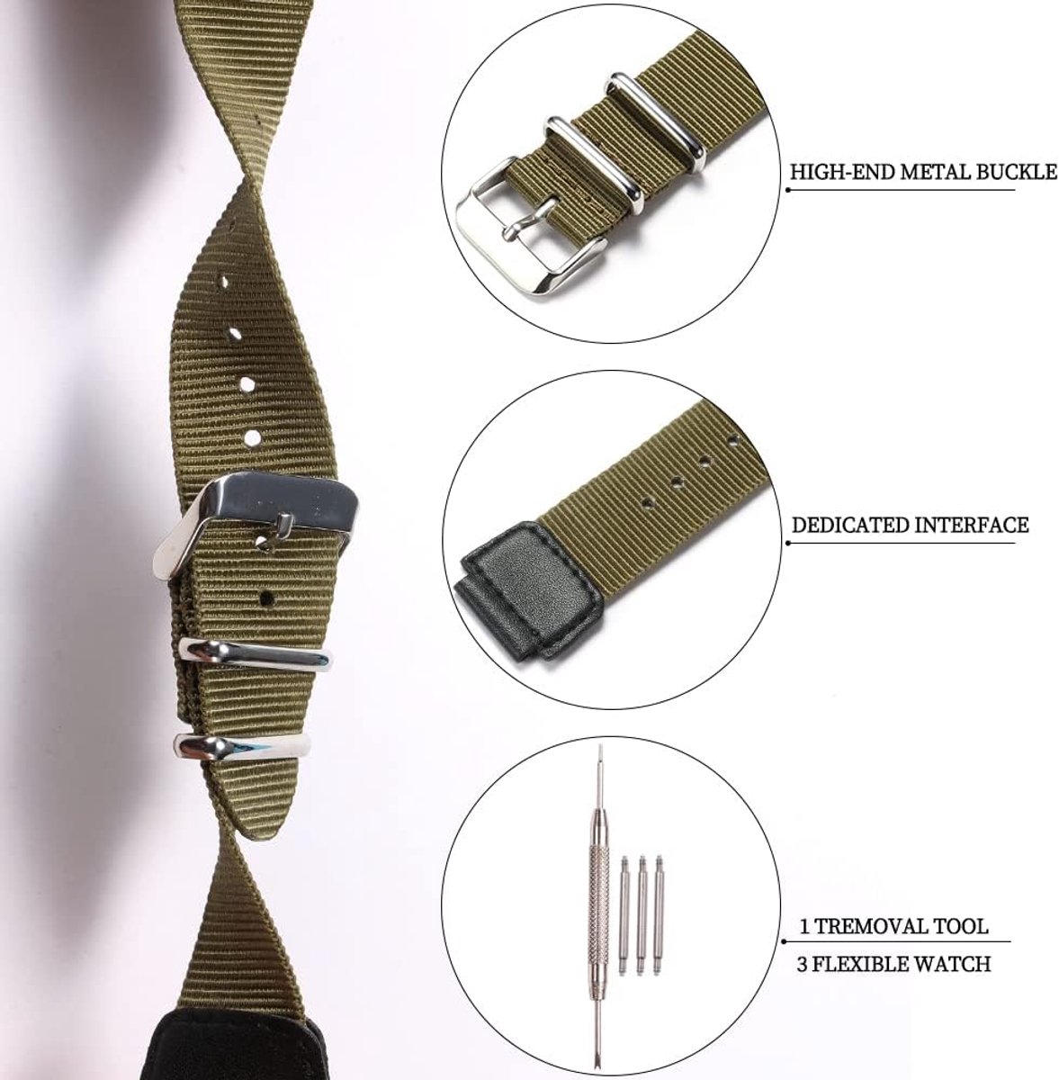 Horlogeband nylon - vervangende band - geschikt voor Casio AE1200WH AE-1500 W-218H SGW-300 500 - ShopVlot
