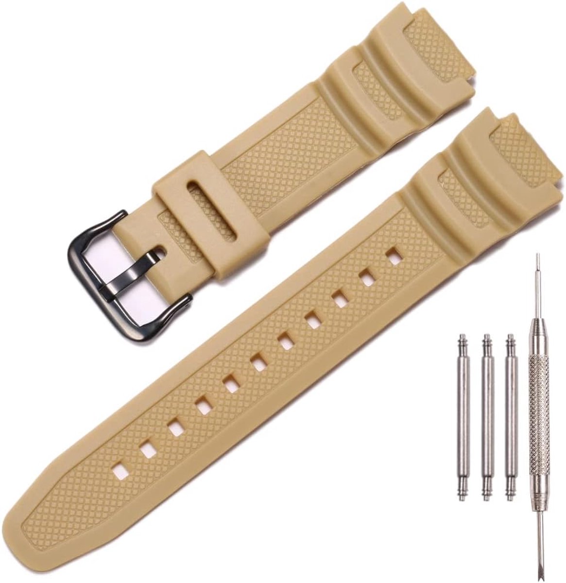 Horlogeband vervangend - Khaki - waterdicht rubber - geschikt voor Casio AE-1000W, AE-1200, SGW-300H, W-800H - ShopVlot