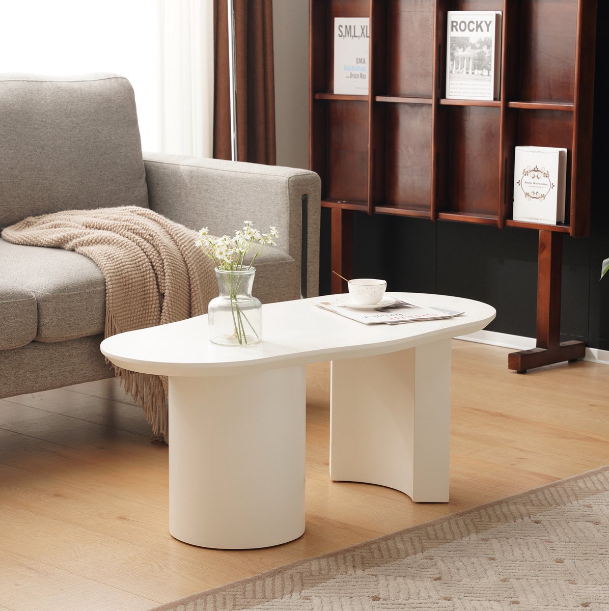 STILVORA Salontafel - Organische Vorm Met Gelakte Afwerking - Modern Ontwerp Voor Woonkamer - MDF - Wit - 100 Cm