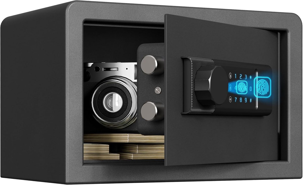 Biometrische kluis 8,5 l - stalen behuizing - touchpad met achtergrondverlichting - veilig voor geld en sieraden - ShopVlot