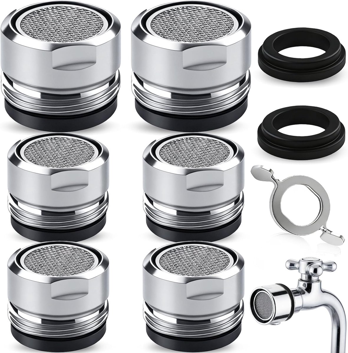 Faucet Aerator M24 - 6 Stuks met Spanner - Waterbesparend - Perfecte waterdruk - ShopVlot