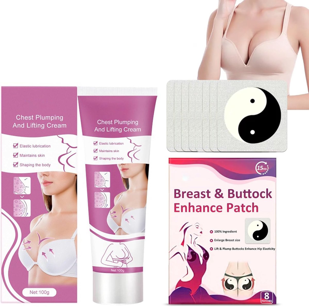 Borstenverstevigende crème 100g - Borstverstevigingspleisters 8 stuks - Natuurlijke liftcrème - ShopVlot
