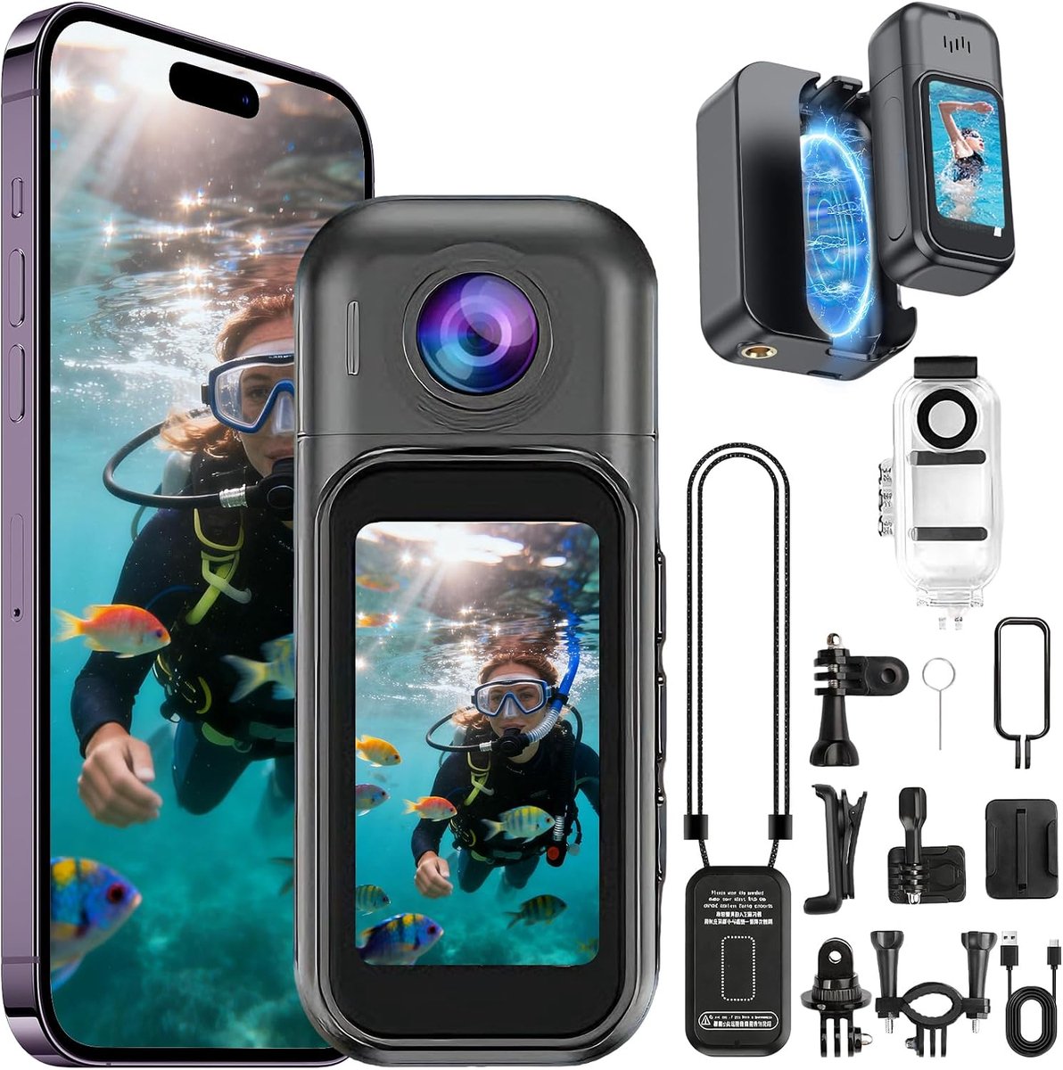 Action Cam 256G touchscreen - 4K 180° draaibaar - 30 m waterdicht - ideaal voor sport en vloggen - ShopVlot