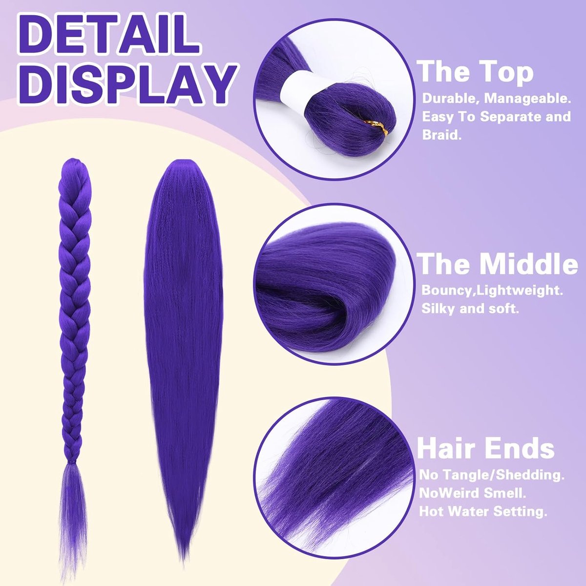 Vlecht haar extensions 65 cm - paarse synthetische vlechten - met haarbanden en tools - voor carnaval en cosplay - ShopVlot