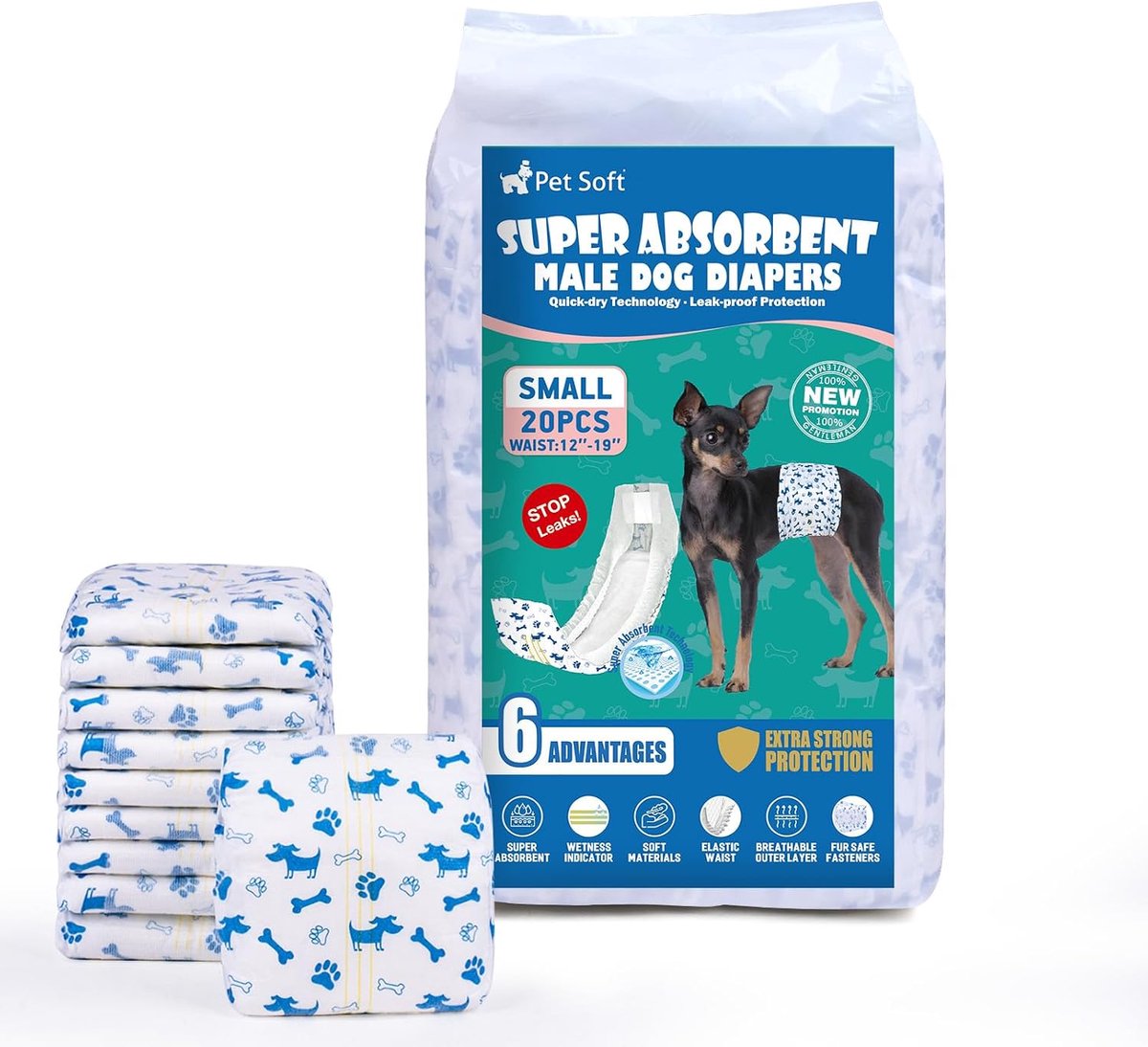 Hondendieet voor Mannen - Verpakking van 20 Wegwerpdiapers - Hoog absorberend - Comfortabel en lekvrij - ShopVlot