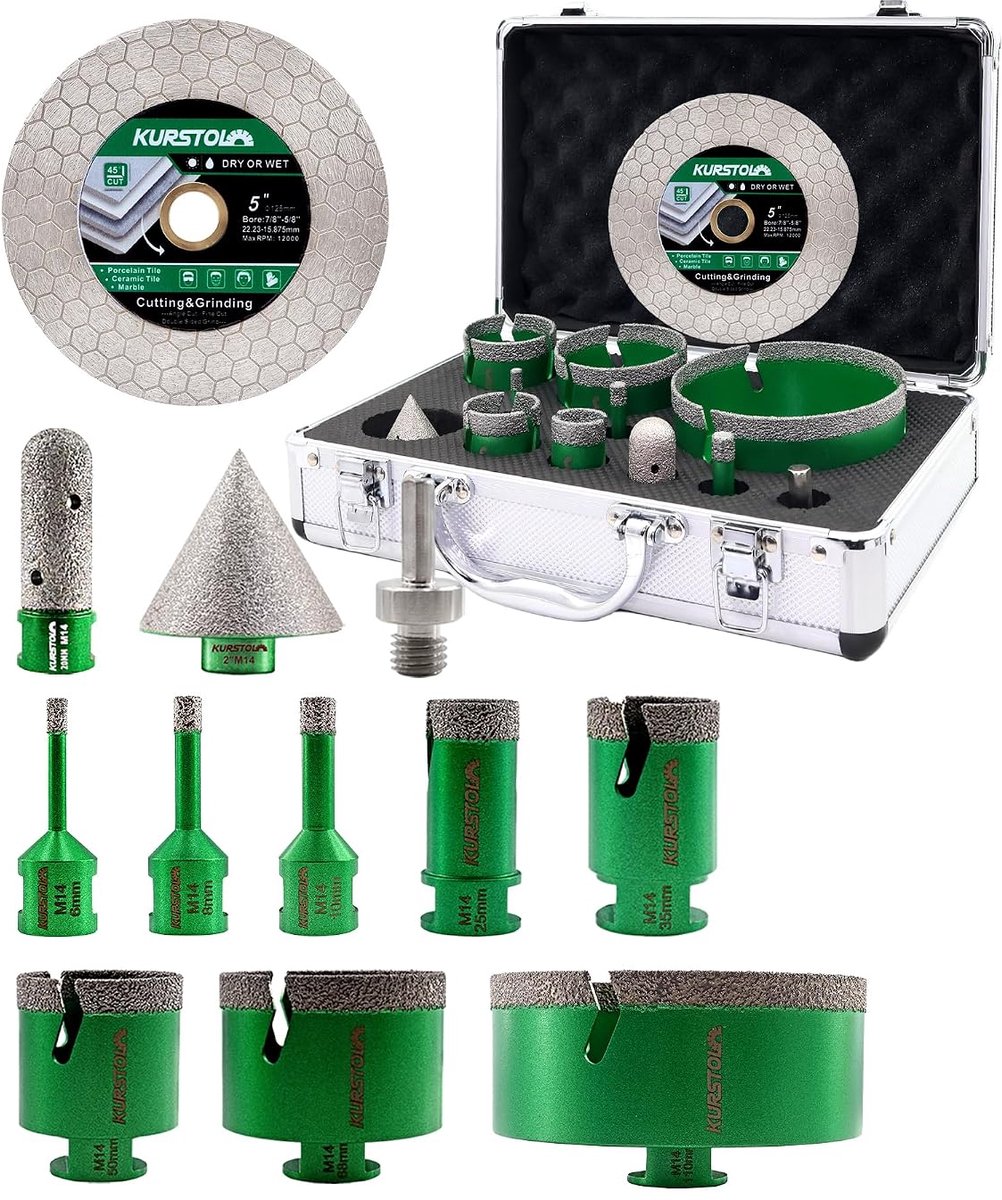 Diamantboor set 12-delig - 6/110 mm - met vingerfrees en zaagblad - ideaal voor tegels en natuursteen - ShopVlot