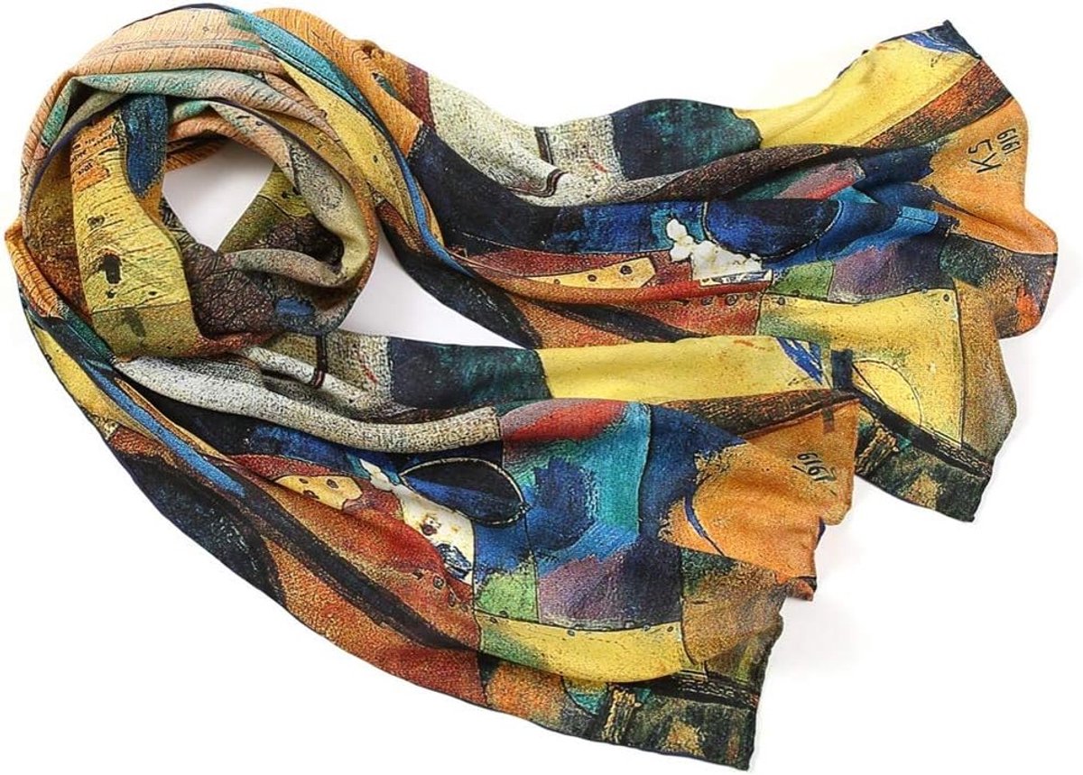 sjaal kunstwerk schilderij Wassily Kandinsky - zijden materiaal - kleurrijk ontwerp - stijlvol accessoire - ShopVlot