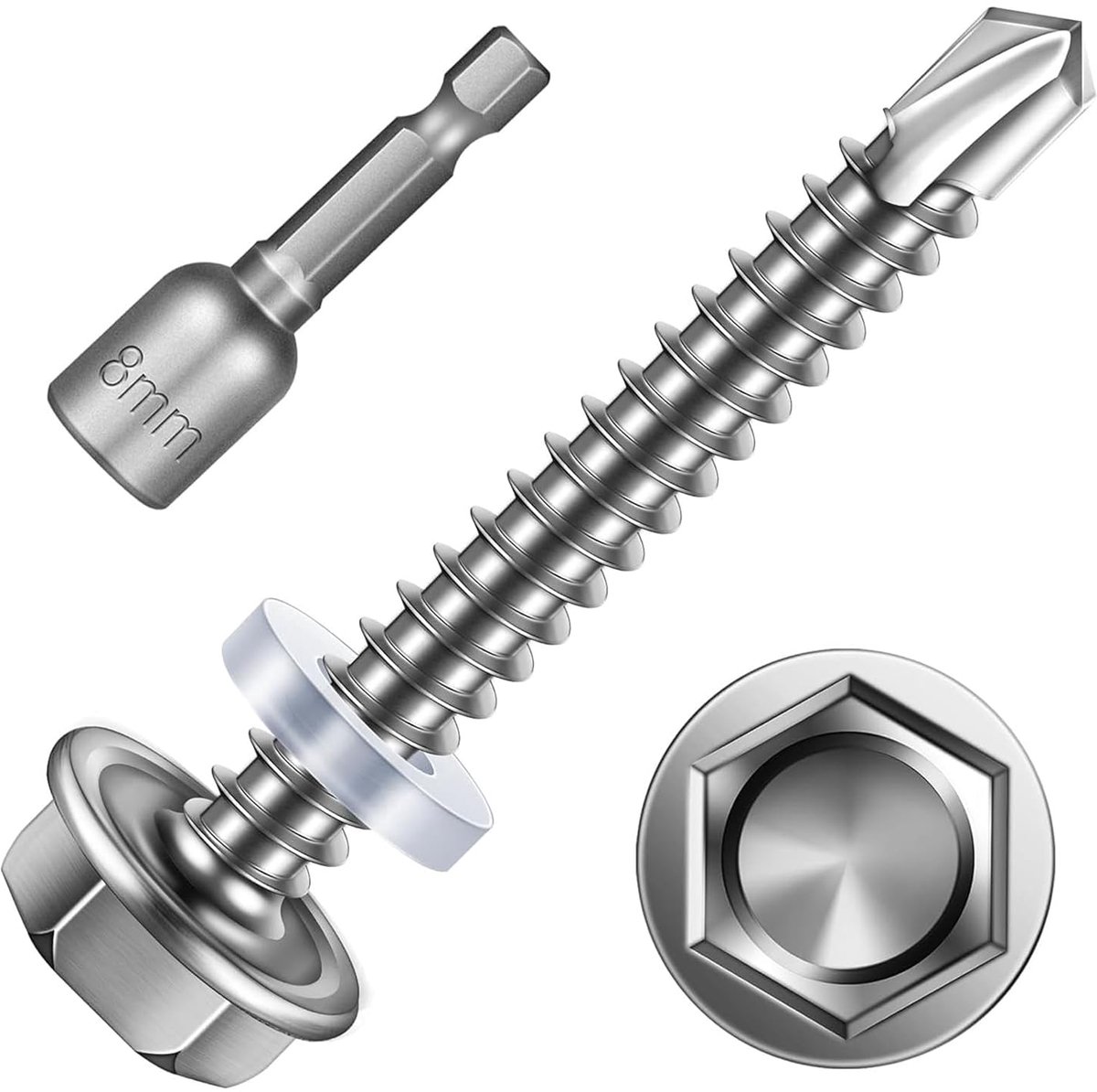 Zelftappende schroeven 4.8 x 38 mm - RVS schroeven met sealing ring - Inclusief inbussleutel - Eenvoudige installatie - ShopVlot