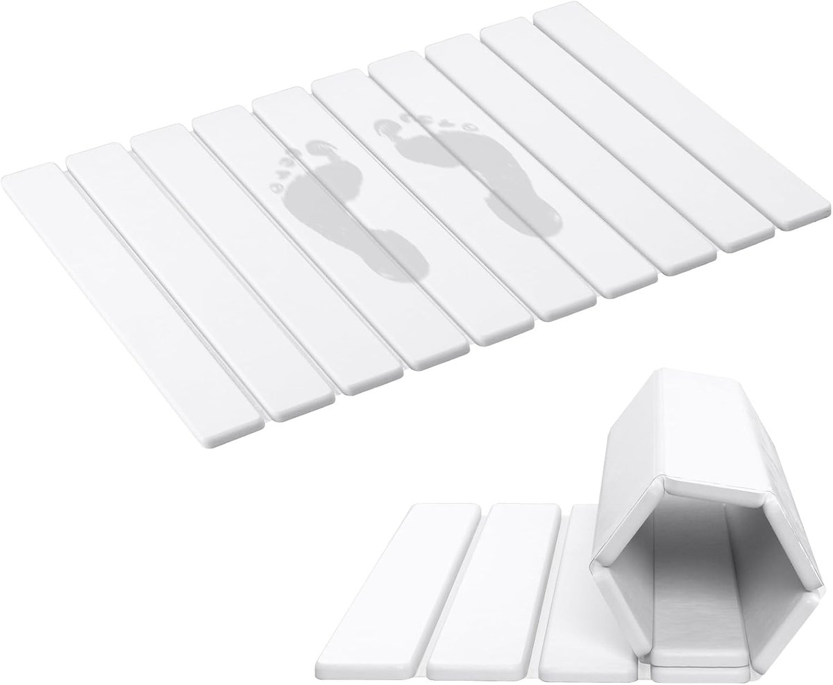 Opvouwbare stenen badmat 60 x 40 cm - wit - diatomietoppervlak - snelle vochtopname - ShopVlot