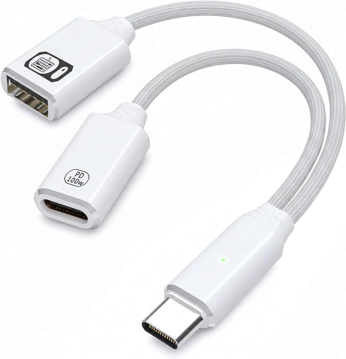 USB-C Splitter 1 naar 2 - USB-A 2.0 poort - 100W PD snelladen - Perfect voor laptop en smartphone - ShopVlot