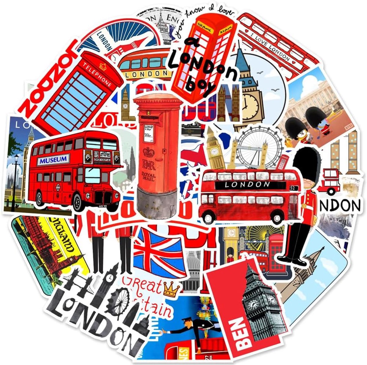 Stickers Londen 50 stuks - rode bus - trendy voor tieners - personaliseer je spullen - SnelShoppen