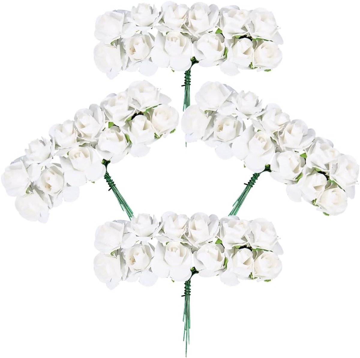 Mini rozen kunstbloemen 1,8cm - witte papieren bloemen - 144 stuks voor bruiloft decoratie - SnelShoppen