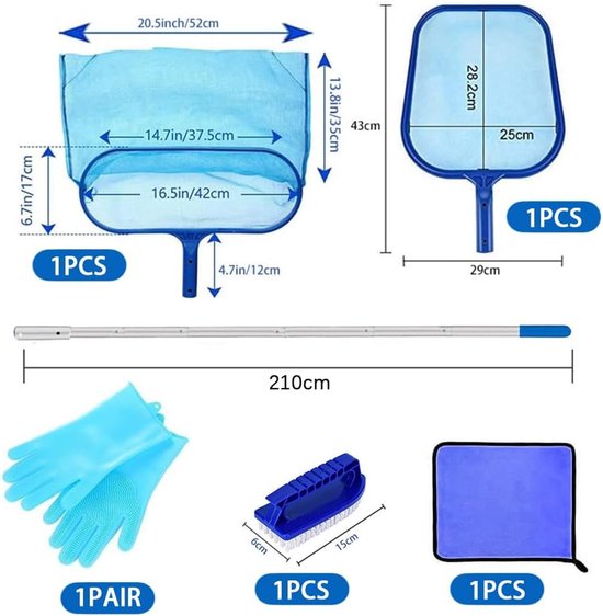 Pool landing net met 2.1 m verstelbare steel - diep en plat net - perfecte bladopvang - ideaal voor zwembadreiniging - SnelShoppen — afbeelding 5