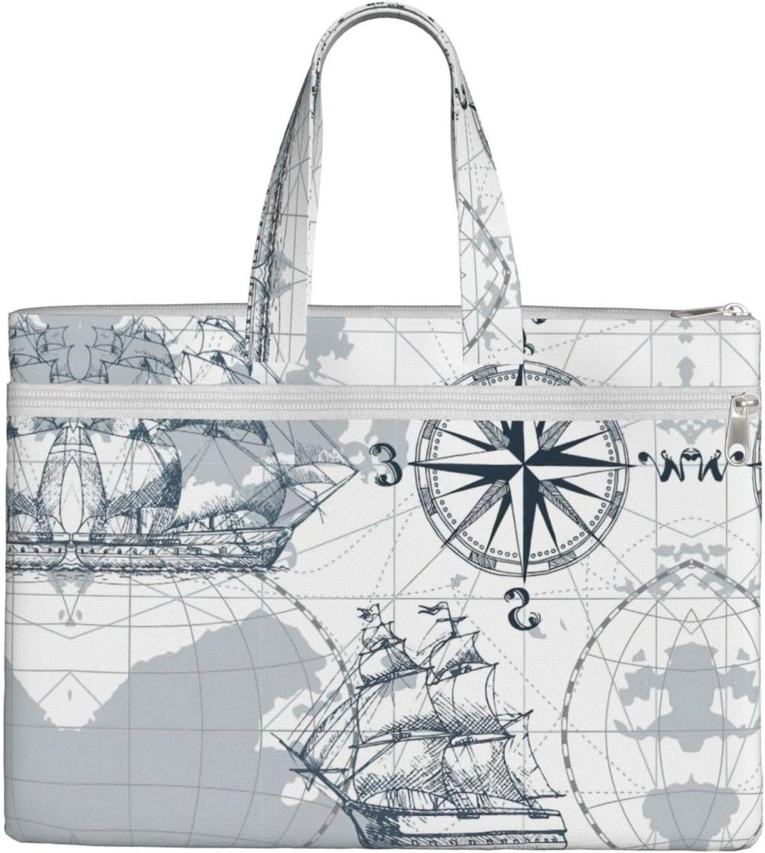 Draagtas Canvas - Handtas Schoudertas - Dagelijks Gebruik - Nautische Zeilboot Print - 38 x 27 cm - Zwart