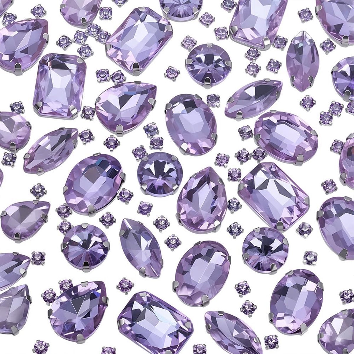 platter strassteentjes 156 stuks - violet glas - 7 soorten - ideaal voor kleding en stof - SnelShoppen
