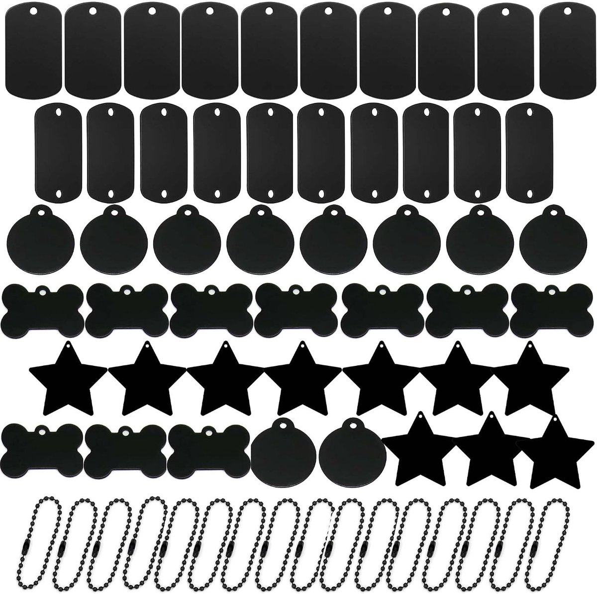 Hondentags 50 stuks - Aluminium met ketting - Vijf verschillende vormen - Voor personalisatie en decoratie - SnelShoppen