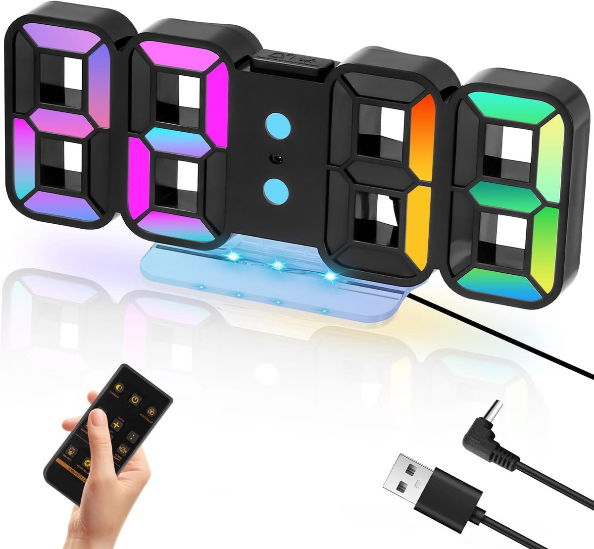 3D LED digitale wekker - tafelklok met snooze functie - afstandsbediening - 14 RGB kleurwisselingen - SnelShoppen