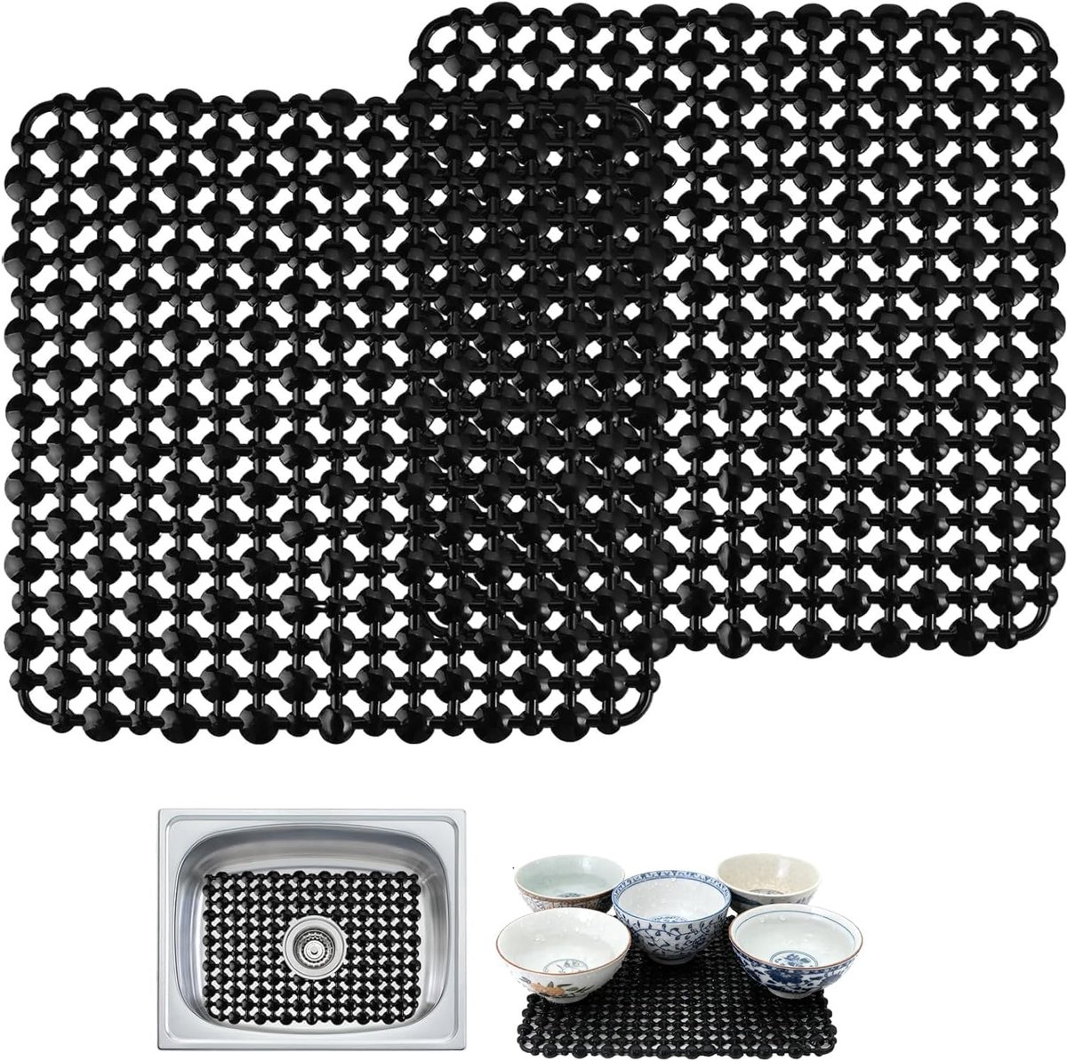 Gootsteenmat 28 x 28 cm - siliconen - antislip - beschermt servies en wastafels - SnelShoppen
