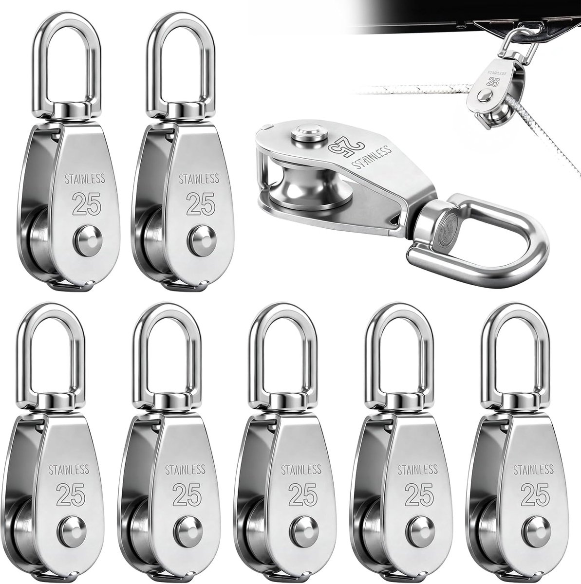 Pulley roller M25 - RVS - 8 stuks - Tot 150 kg draagkracht voor precisie kabelrouting - SnelShoppen
