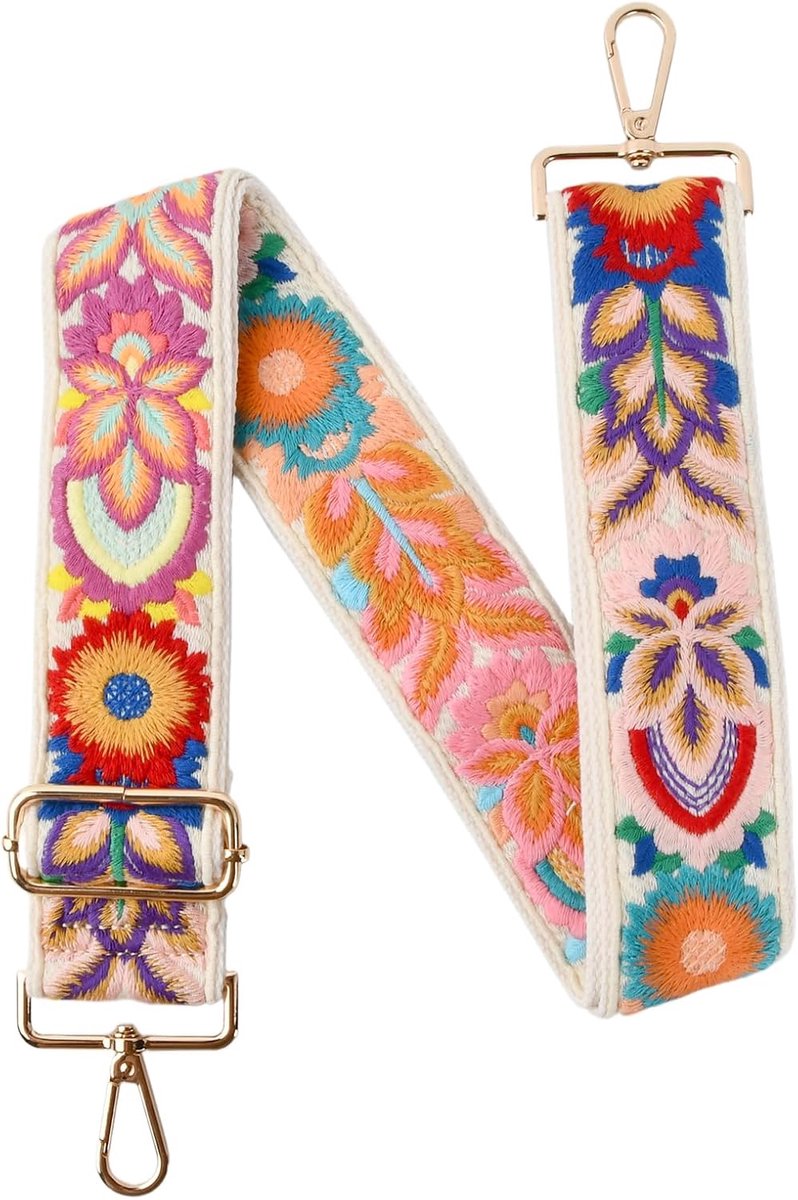 Schouderband breed verstelbaar - Multicolor canvas - Boho stijl - Ideaal voor handtassen - SnelShoppen