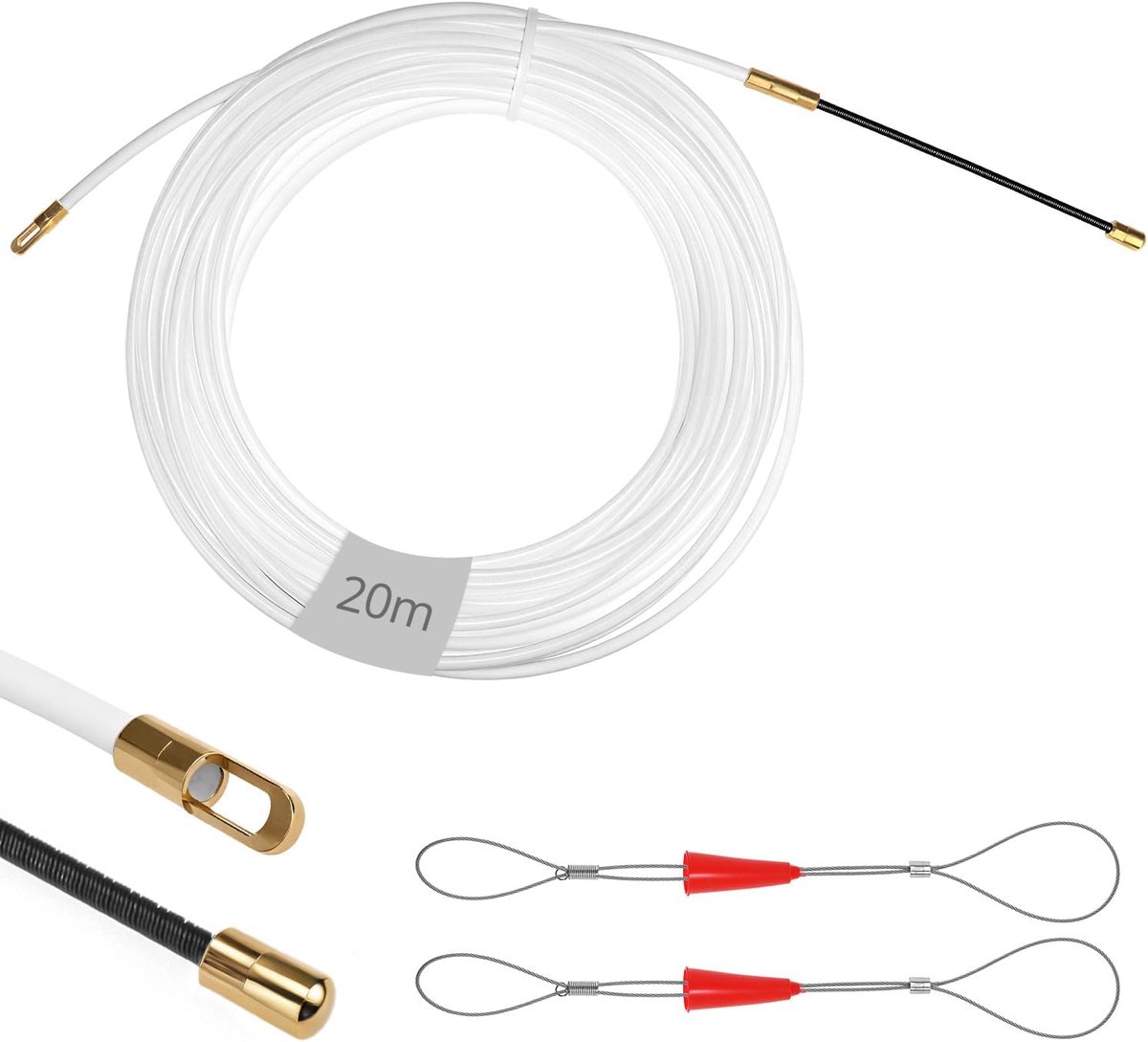 Kabelinvoertool 20m - 4mm Veer Trekdraad met 2 Gidsveren - Hoge flexibiliteit - Ideaal voor kabelinstallatie - SnelShoppen
