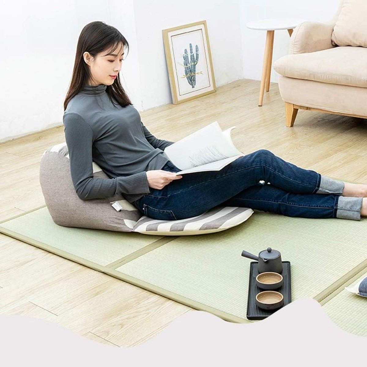 Lounge Stoel - Luie Stoel Tatami - Ontspannen Lezen - Ergonomische Pasvorm - 50x75x30cm - Grijs