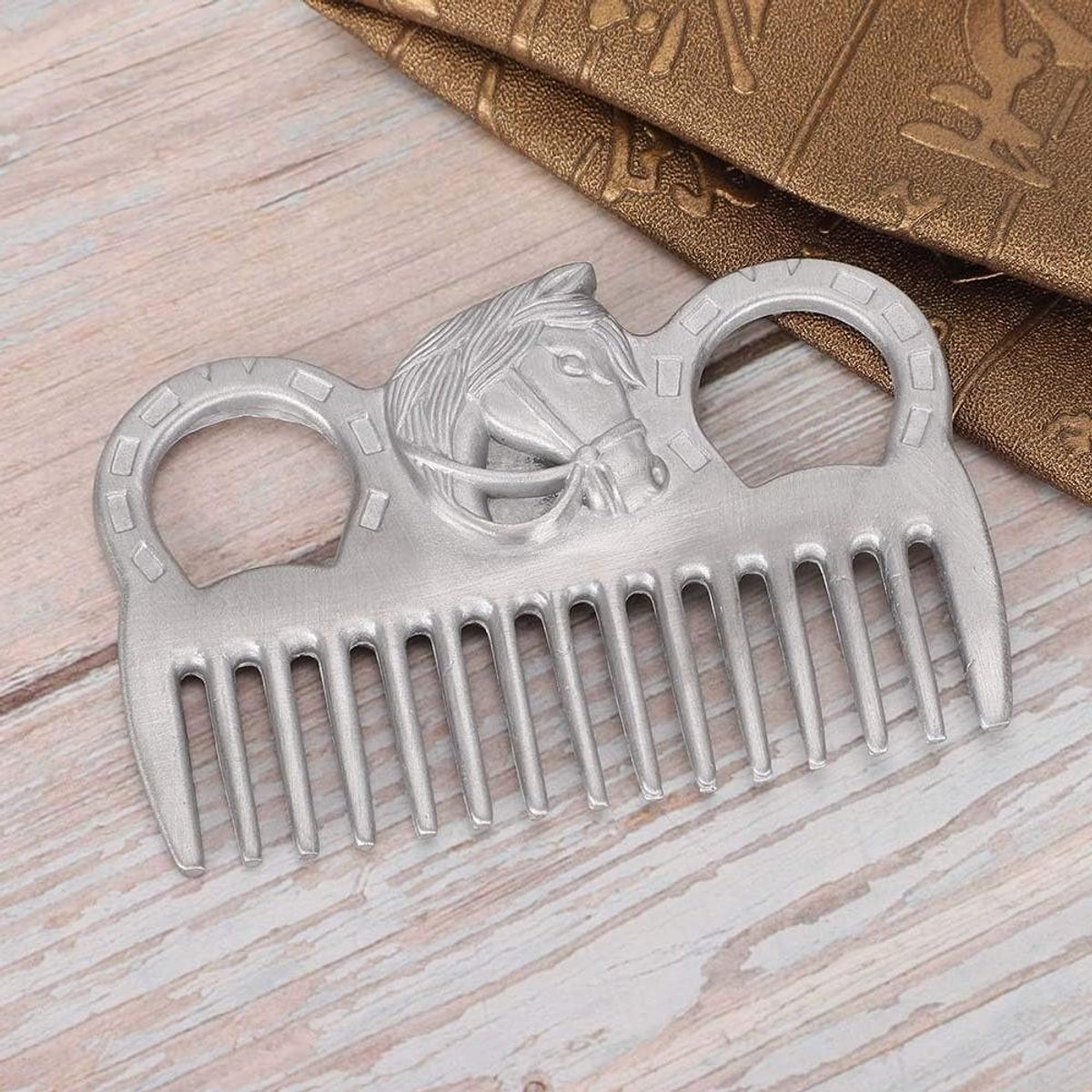 Paardenkam Metaal - Paardenborstel Verzorging - Manen en Staart Ontklitten - Glad Gepolijst Oppervlak - 10x7x0.5cm - Metaal