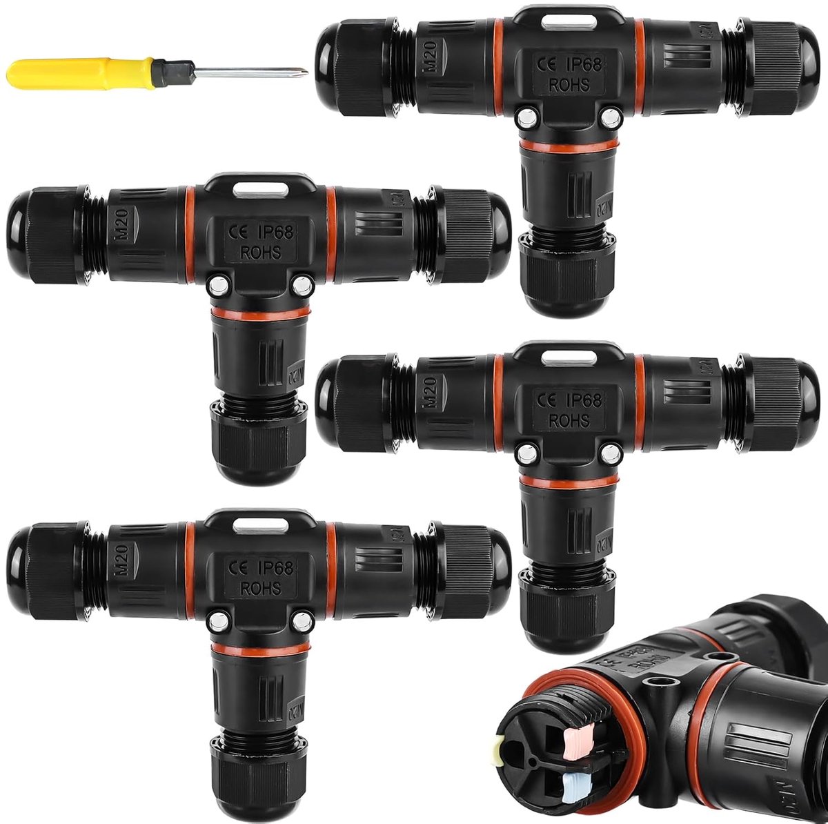 T-vormige kabelconnector IP68 - waterdicht 3-polig - voor kabels 3-12 mm - ideaal voor buitengebruik - SnelShoppen
