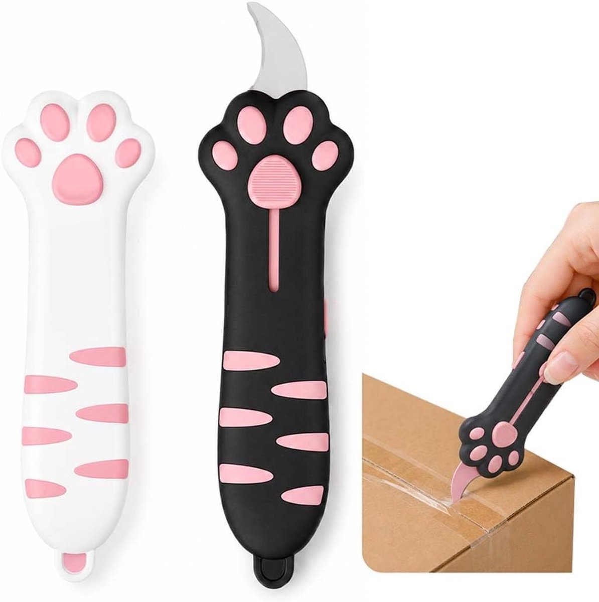 Kattenpoot mini uitschuifmes - veilig klein snijmes - zwart en roze - perfect voor kantoor en thuis - SnelShoppen