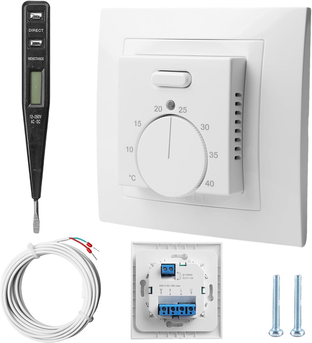 Handmatige kamerthermostaat 220 V - 16 A - mechanische thermostaat - eenvoudige temperatuurregeling - SnelShoppen